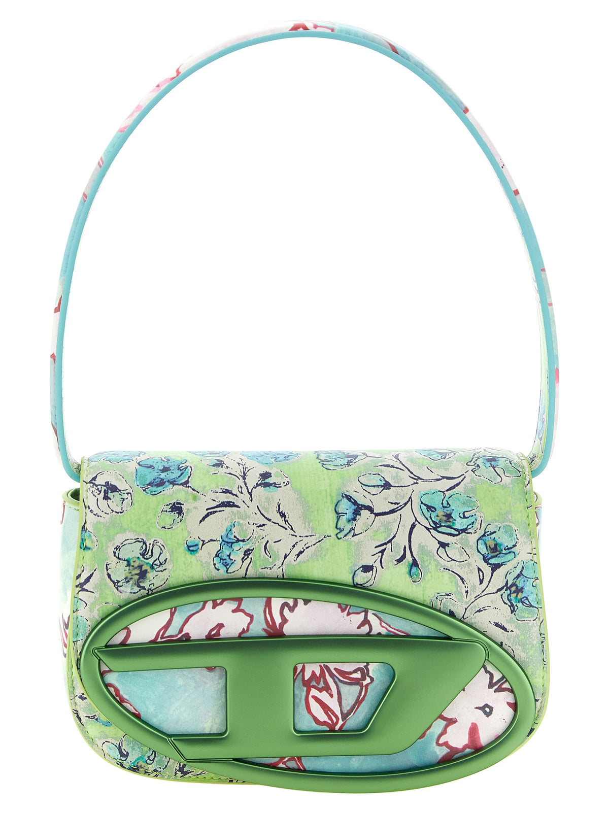 Structured Floral Print Leather-Effect Shoulder Bag
