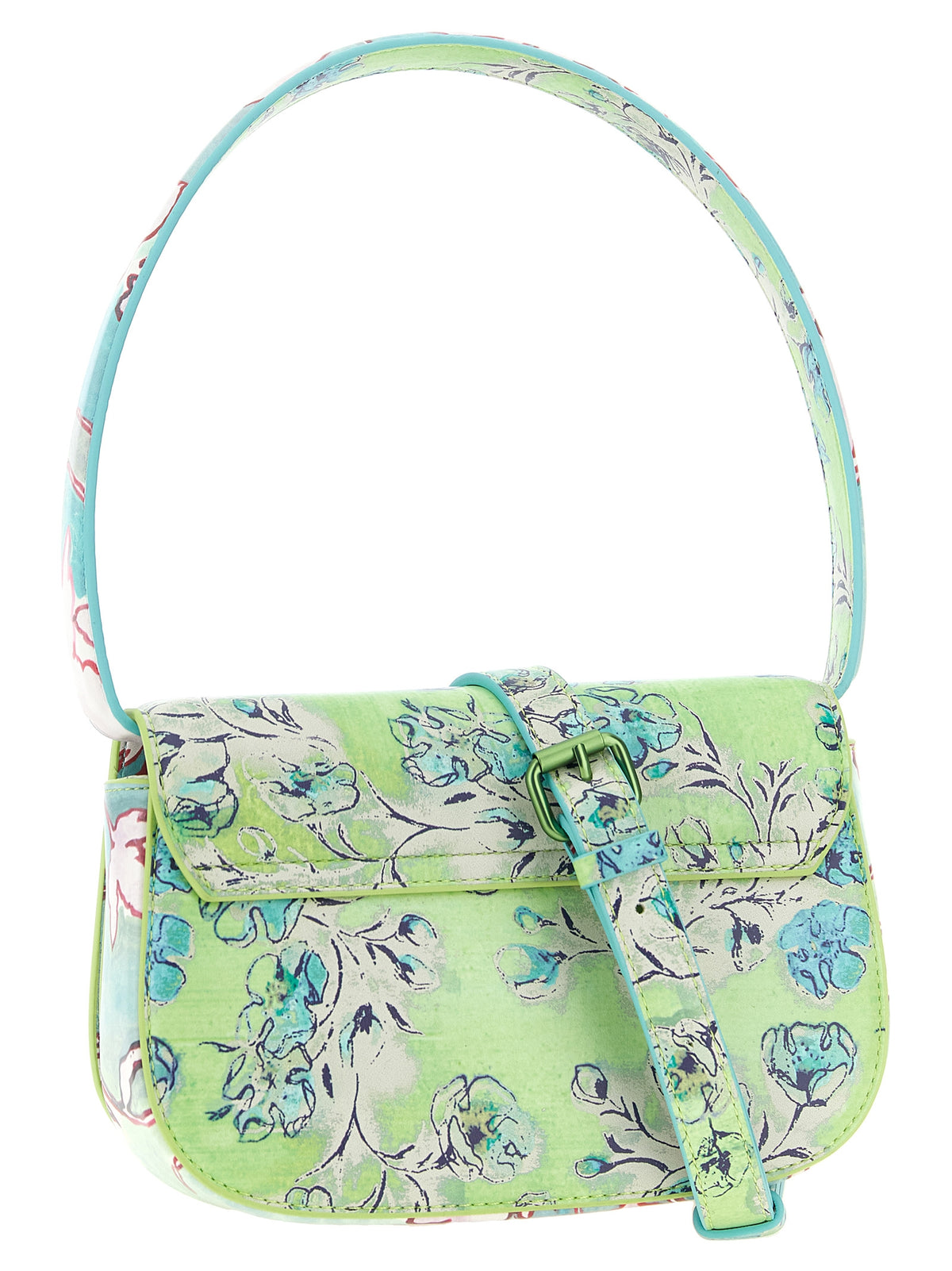 Structured Floral Print Leather-Effect Shoulder Bag