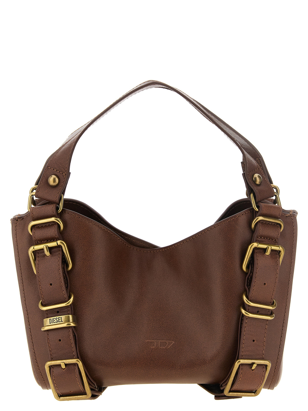 Small Structured D-One Handbag in Rich Brown Treated Leather