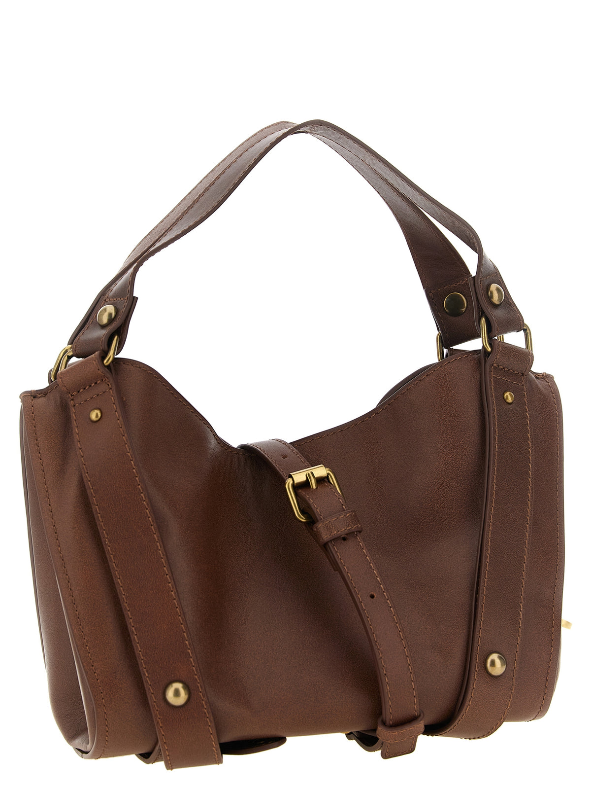 Small Structured D-One Handbag in Rich Brown Treated Leather