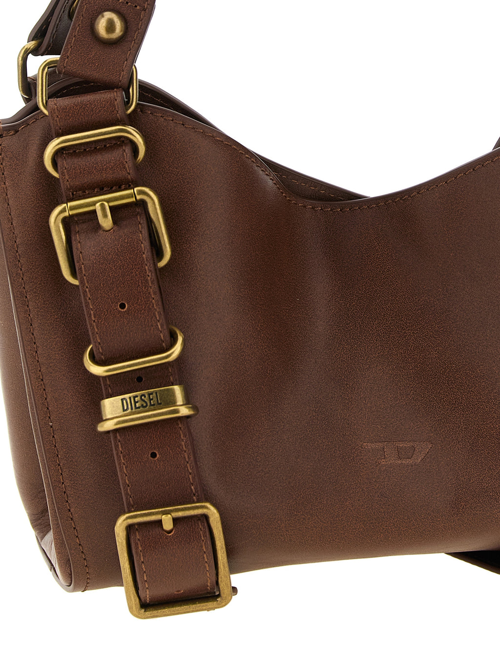 Small Structured D-One Handbag in Rich Brown Treated Leather