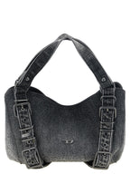 Small D-One Black Cotton Denim Handbag
