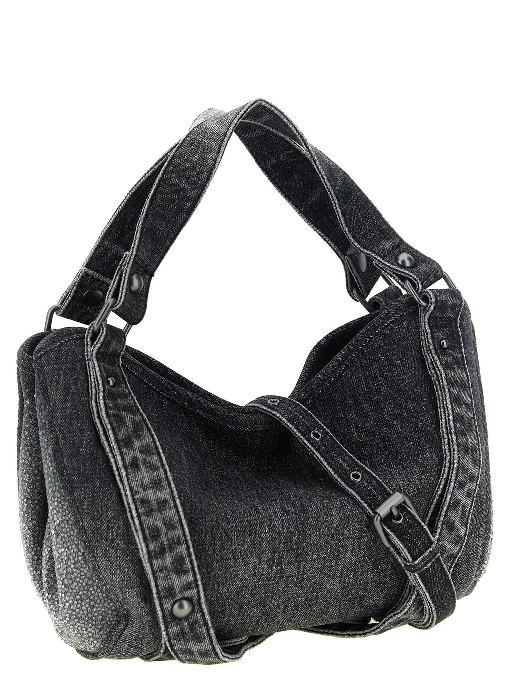 Small D-One Black Cotton Denim Handbag