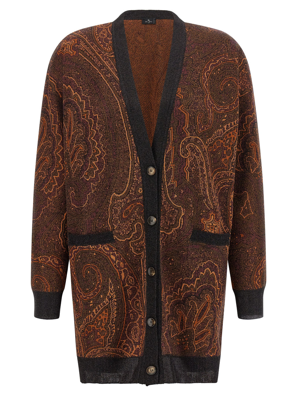 Brown Viscose Long Paisley Cardigan