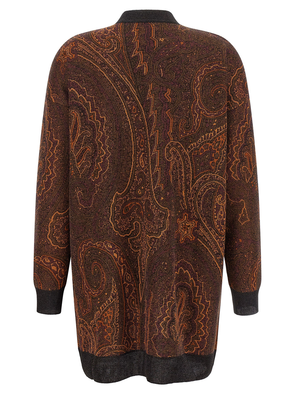 Brown Viscose Long Paisley Cardigan