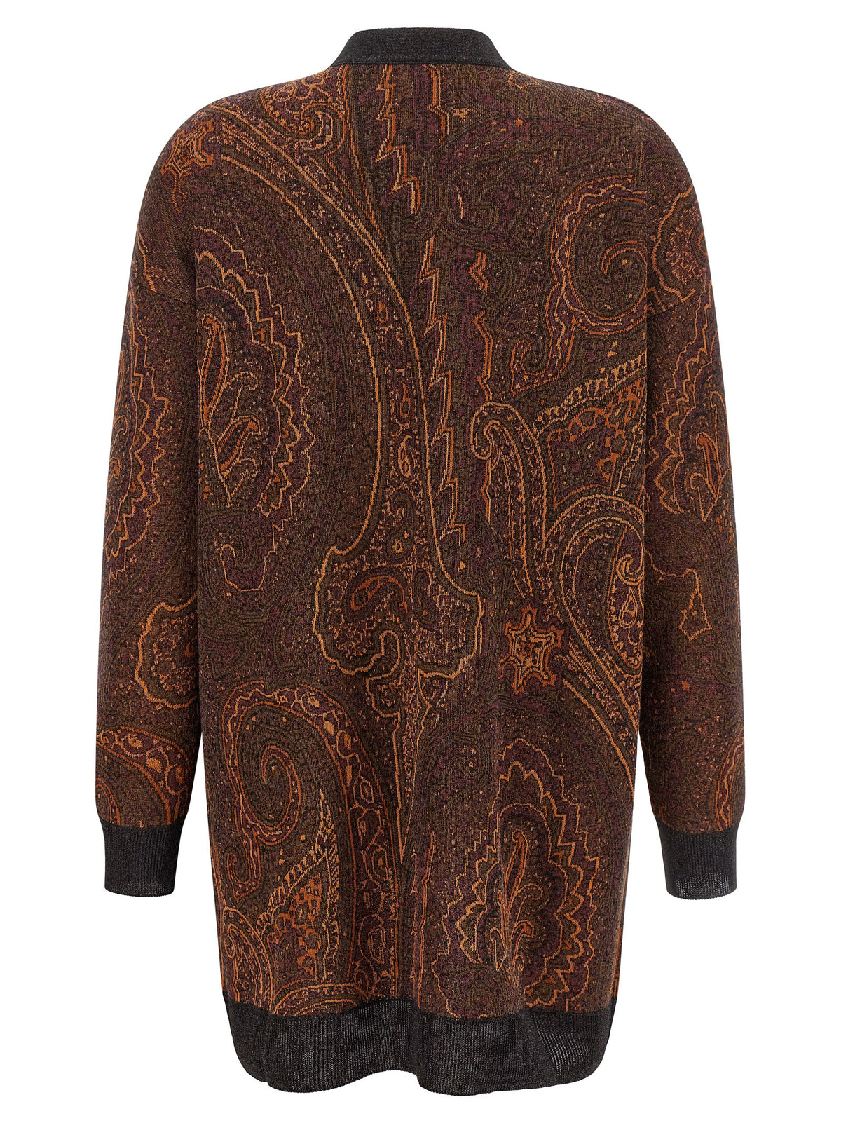 Brown Viscose Long Paisley Cardigan