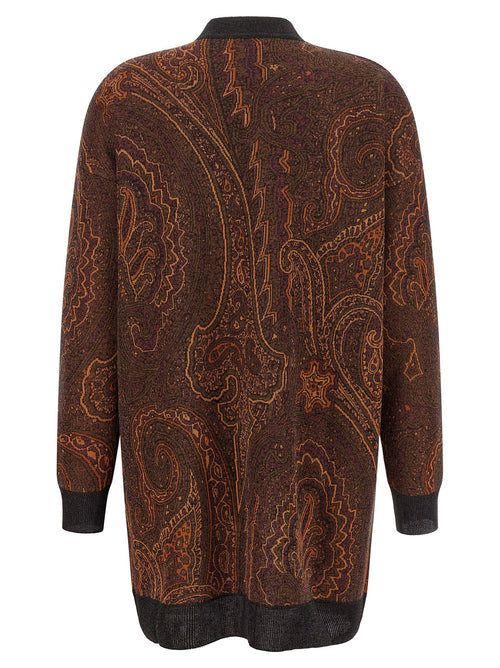 Brown Viscose Long Paisley Cardigan
