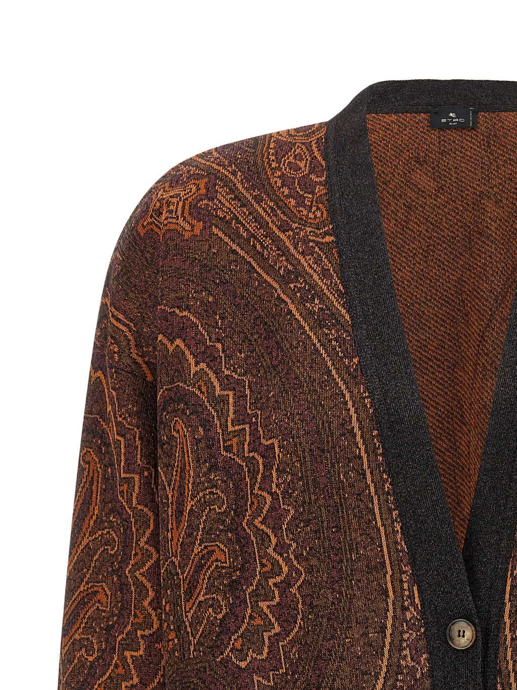 Brown Viscose Long Paisley Cardigan