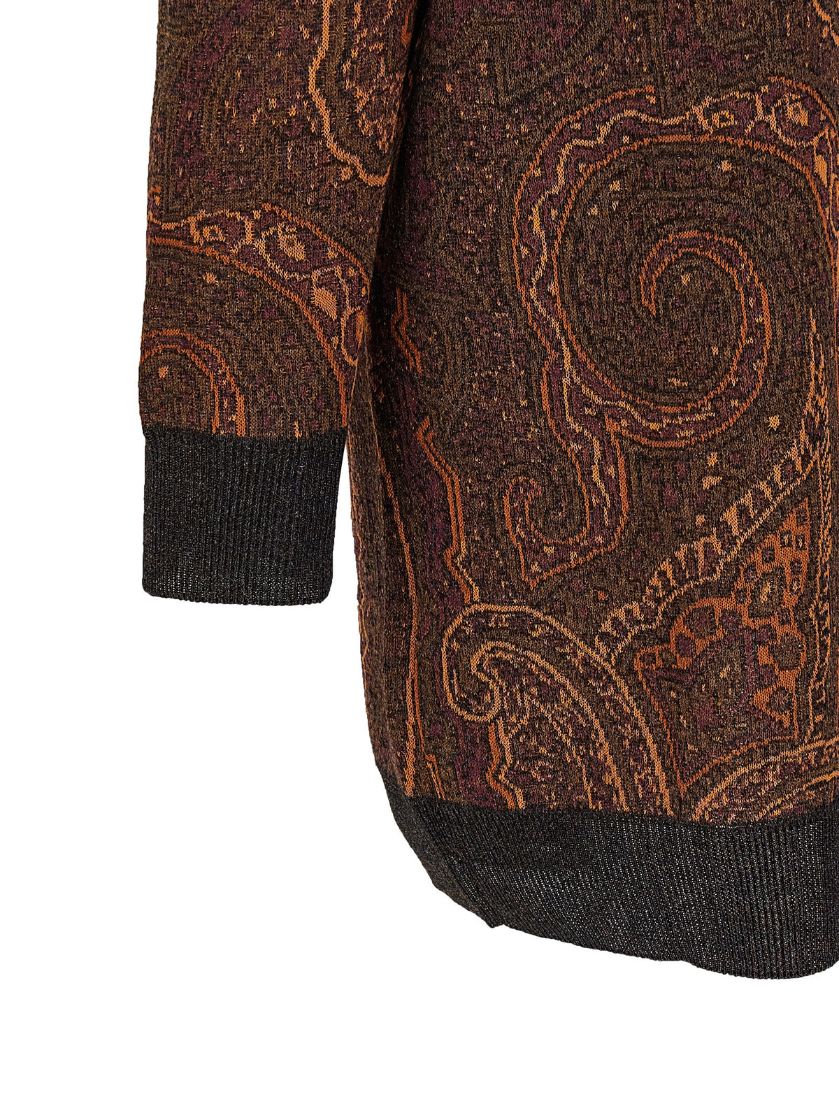 Brown Viscose Long Paisley Cardigan