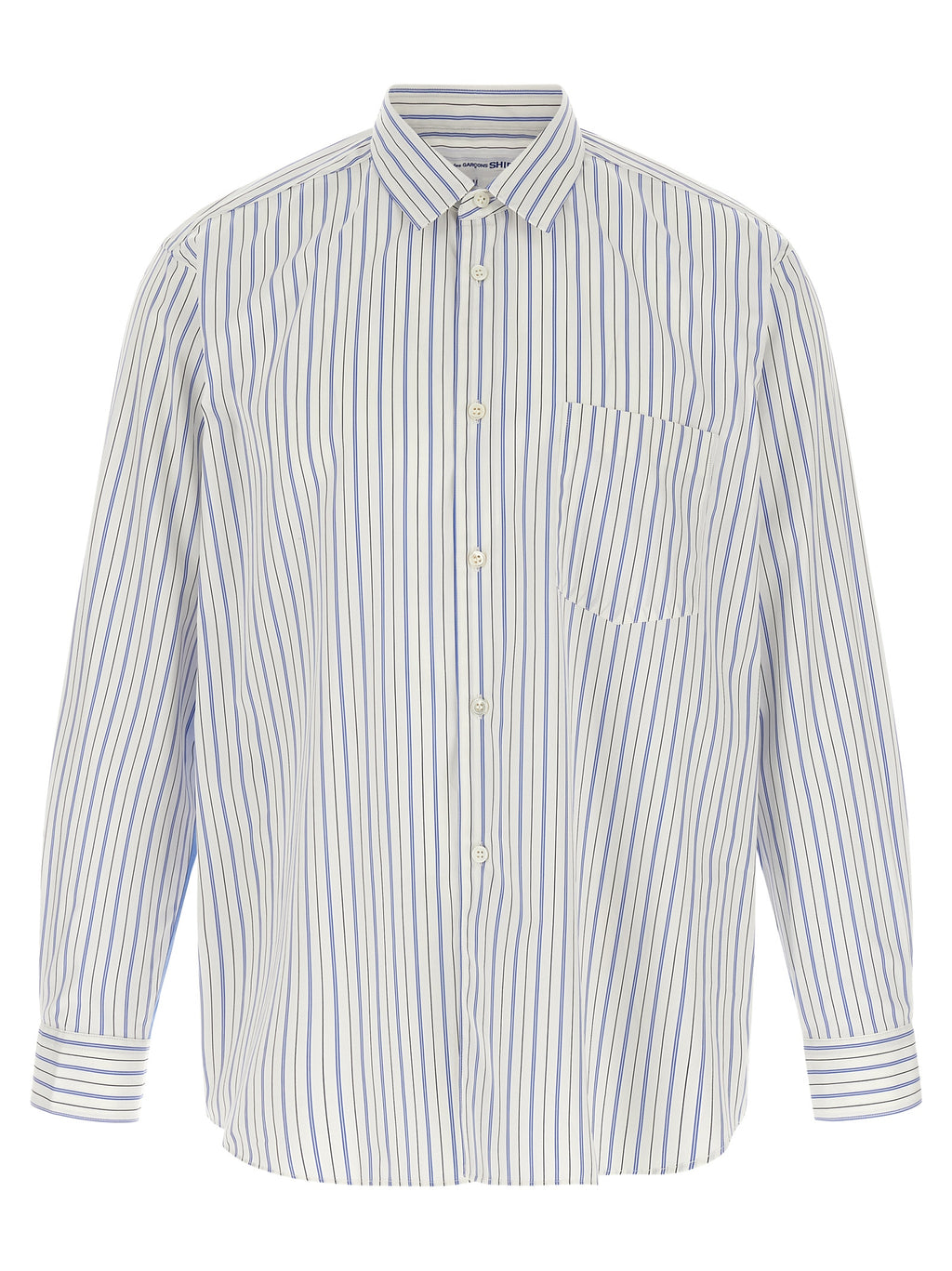 Multicolor Cotton Blouse With Vertical Stripe Pattern And Solid Color Inserts