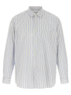Multicolor Cotton Blouse With Vertical Stripe Pattern And Solid Color Inserts