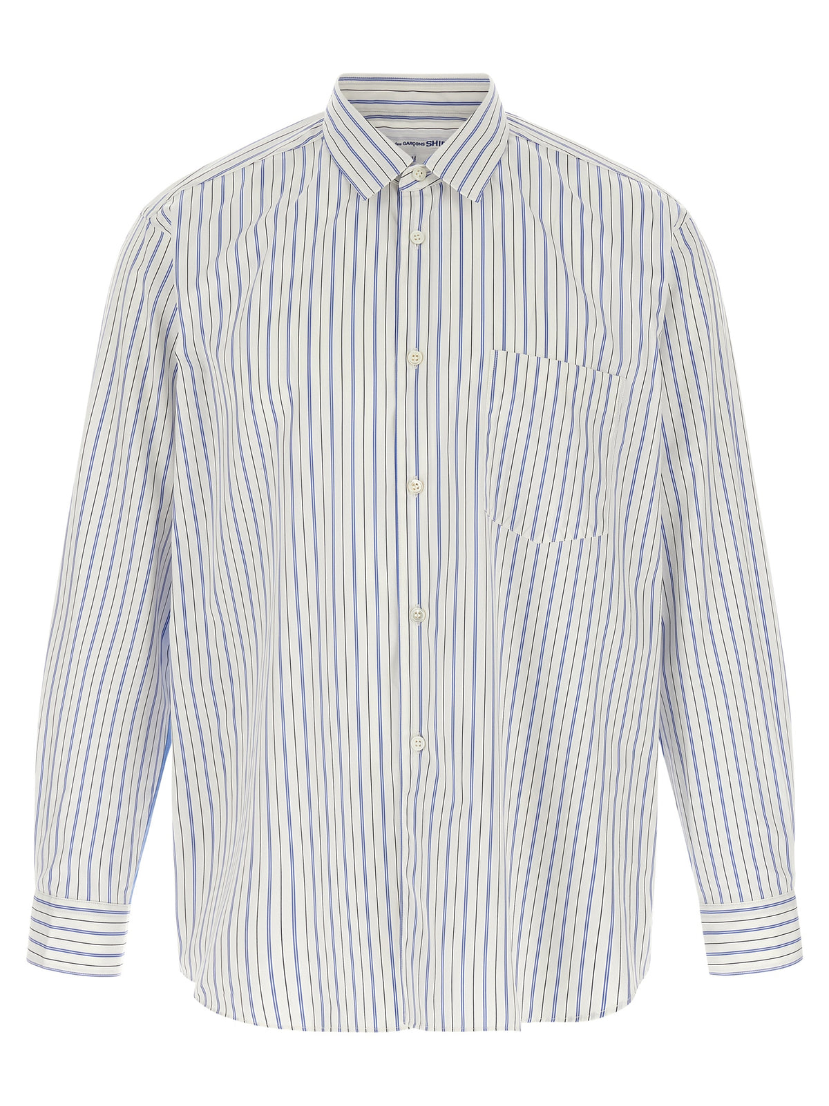 Multicolor Cotton Blouse With Vertical Stripe Pattern And Solid Color Inserts