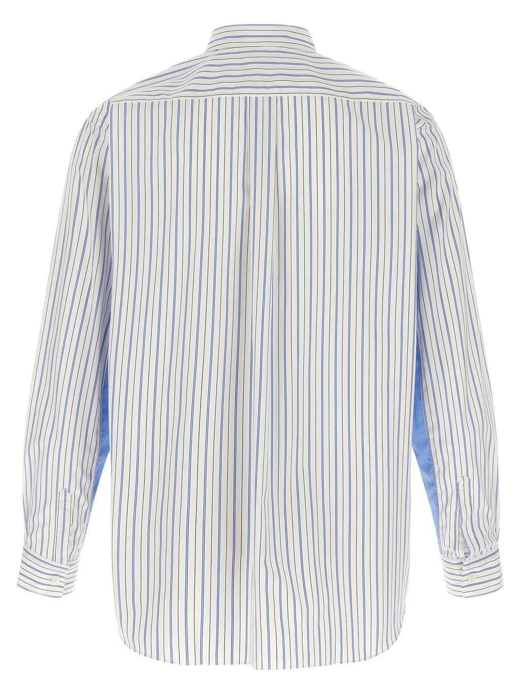 Multicolor Cotton Blouse With Vertical Stripe Pattern And Solid Color Inserts