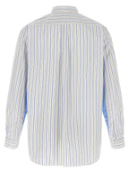 Multicolor Cotton Blouse With Vertical Stripe Pattern And Solid Color Inserts
