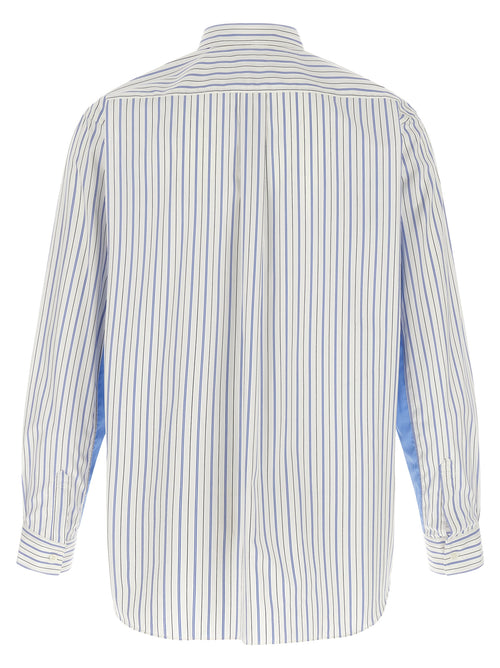 Multicolor Cotton Blouse With Vertical Stripe Pattern And Solid Color Inserts