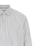 Multicolor Cotton Blouse With Vertical Stripe Pattern And Solid Color Inserts