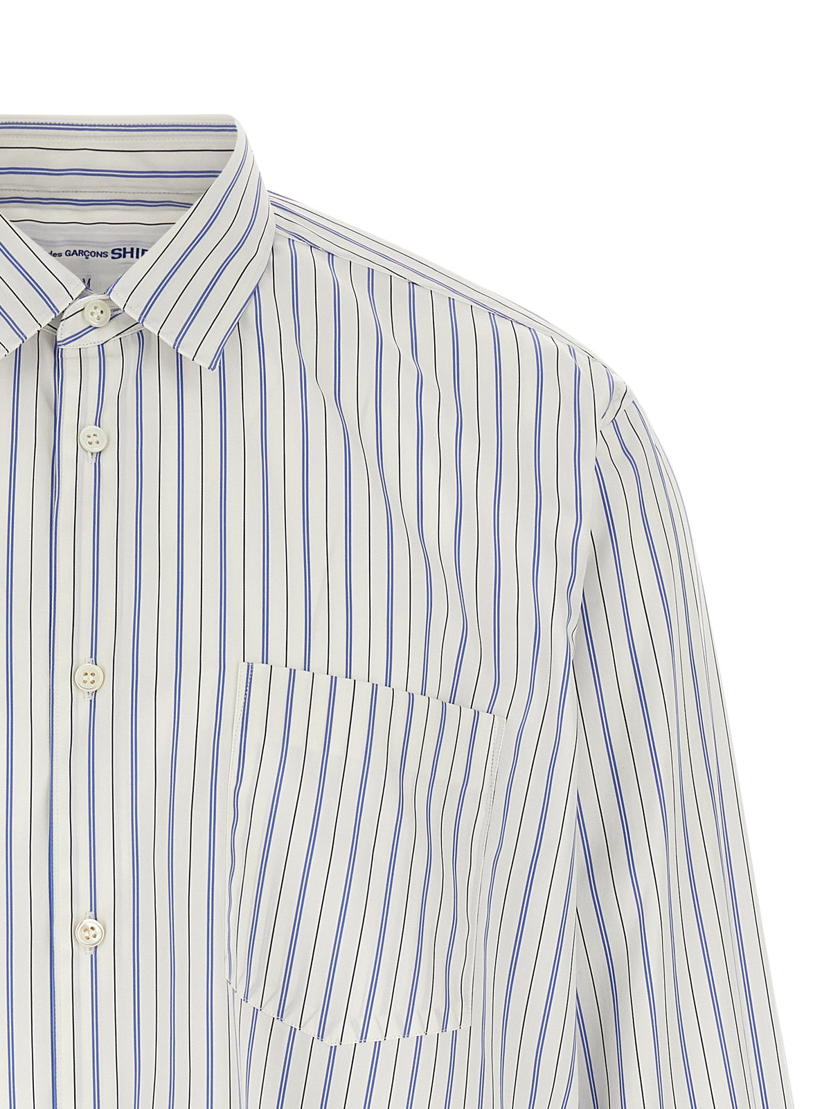 Multicolor Cotton Blouse With Vertical Stripe Pattern And Solid Color Inserts
