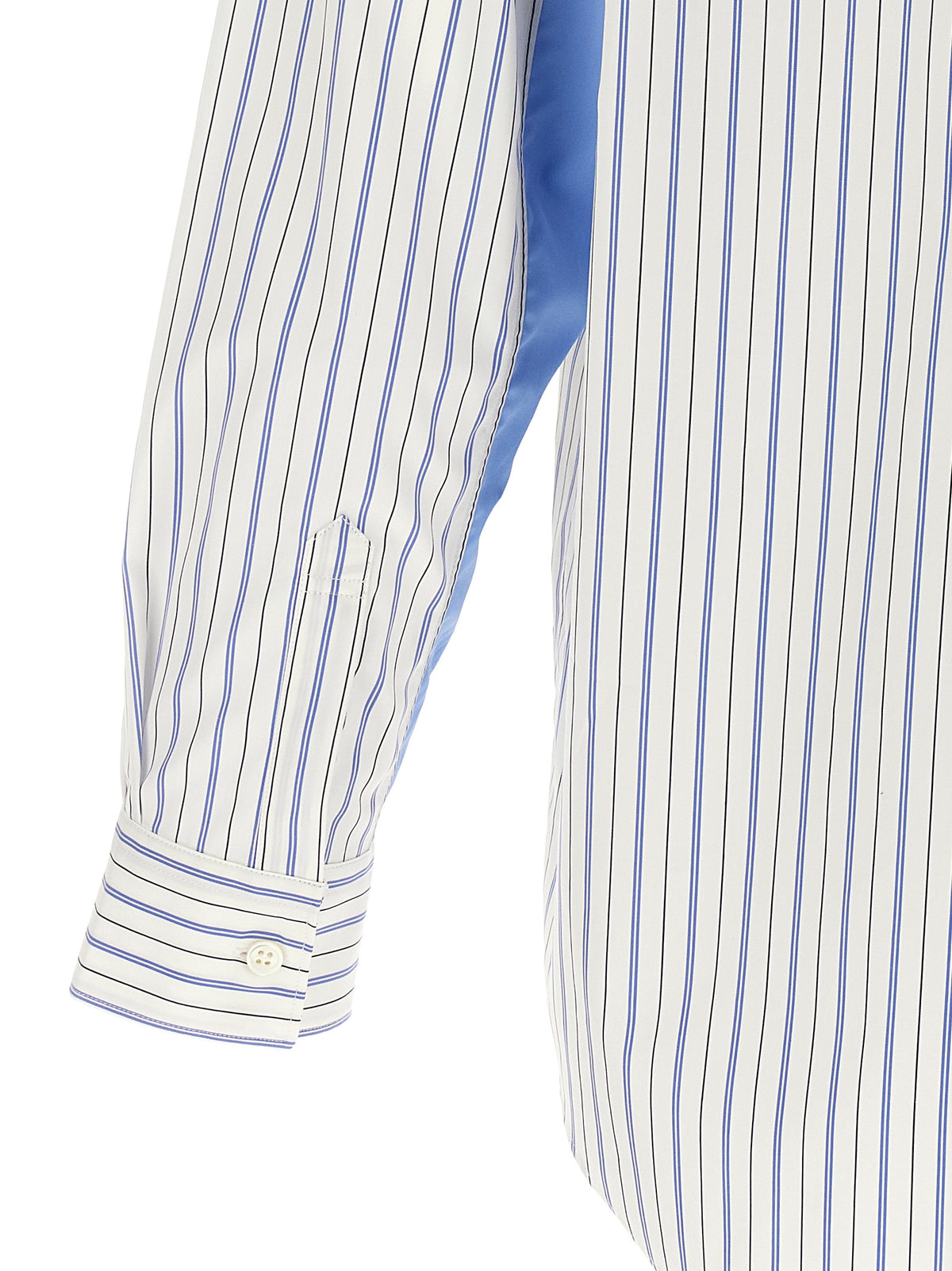 Multicolor Cotton Blouse With Vertical Stripe Pattern And Solid Color Inserts