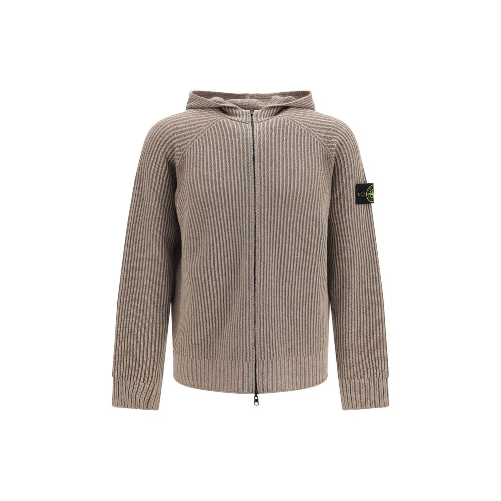 Beige Cashmere Hooded Zip-Up Sweater