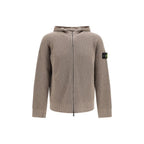 Beige Cashmere Hooded Zip-Up Sweater