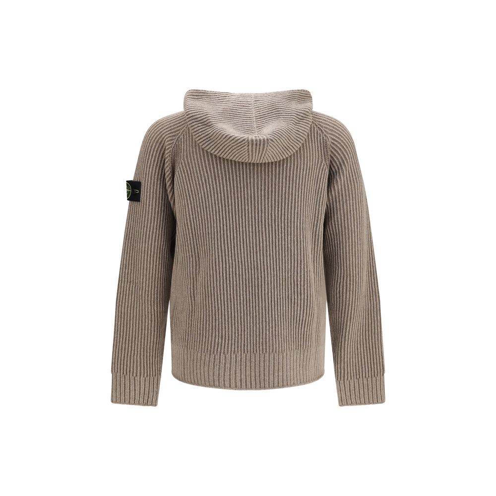 Beige Cashmere Hooded Zip-Up Sweater