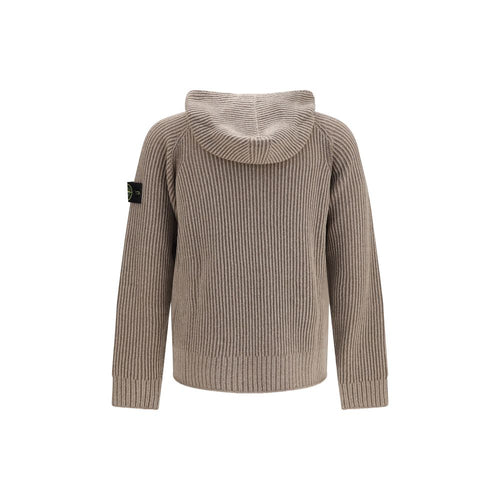 Beige Cashmere Hooded Zip-Up Sweater
