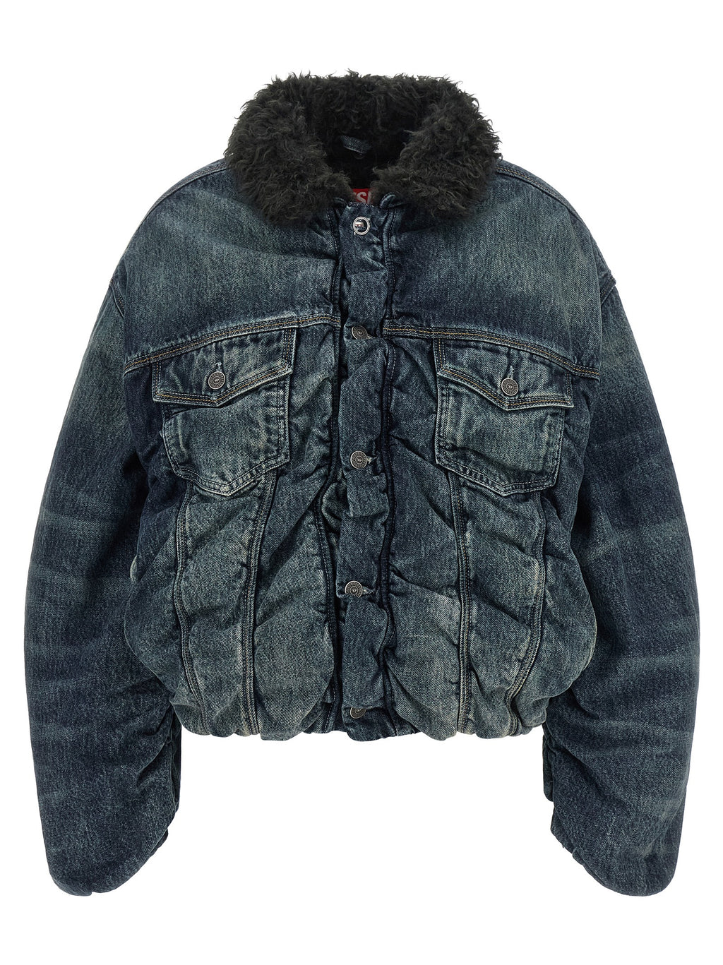 Oversized Blue Cotton Cropped Bomber Jacket