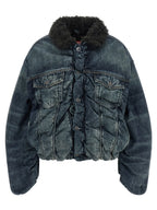 Oversized Blue Cotton Cropped Bomber Jacket