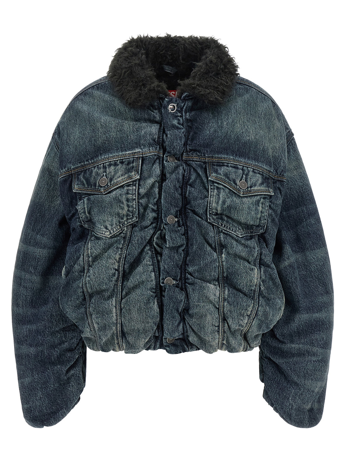 Oversized Blue Cotton Cropped Bomber Jacket