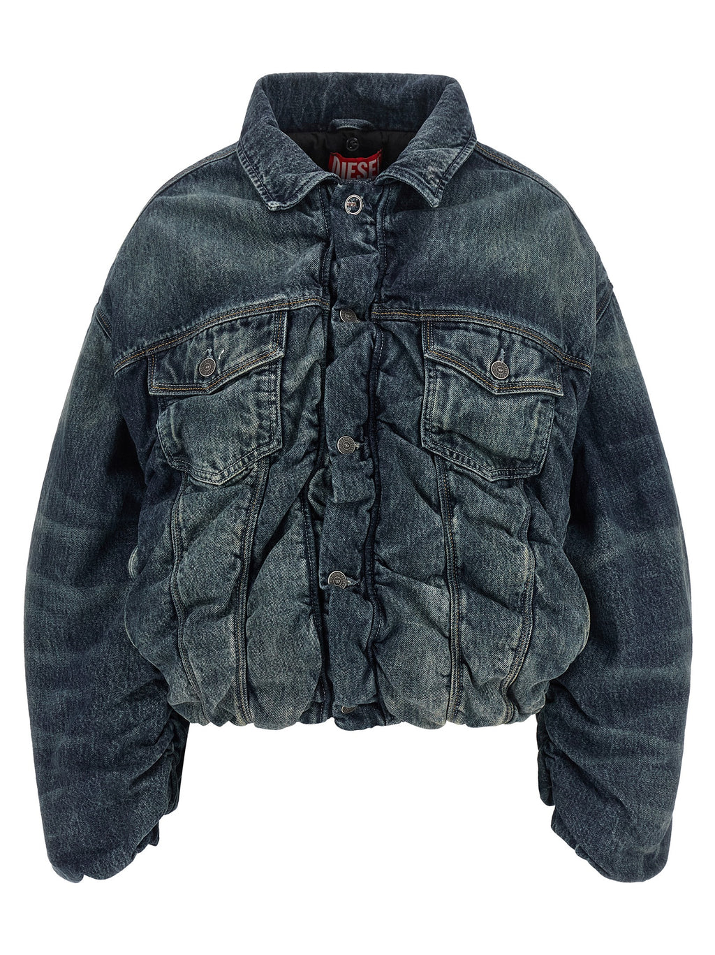 Oversized Blue Cotton Cropped Bomber Jacket