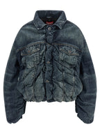 Oversized Blue Cotton Cropped Bomber Jacket