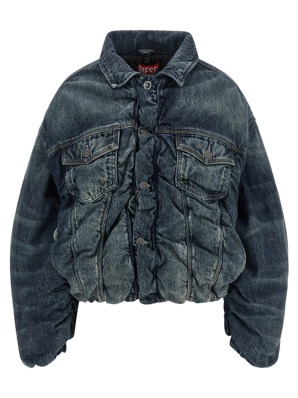 Oversized Blue Cotton Cropped Bomber Jacket