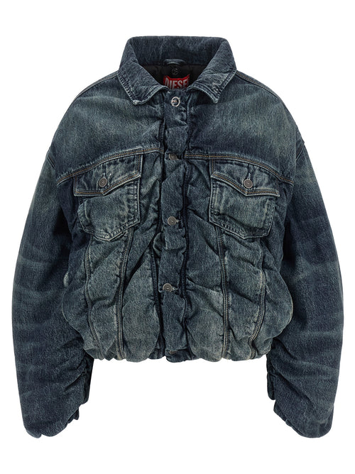 Oversized Blue Cotton Cropped Bomber Jacket