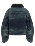Oversized Blue Cotton Cropped Bomber Jacket