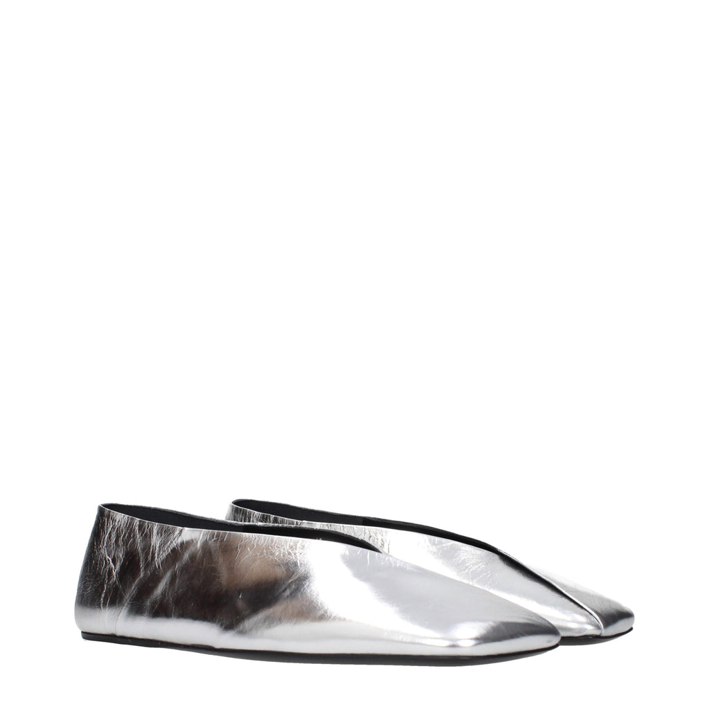 Silver Leather Ballet Flats