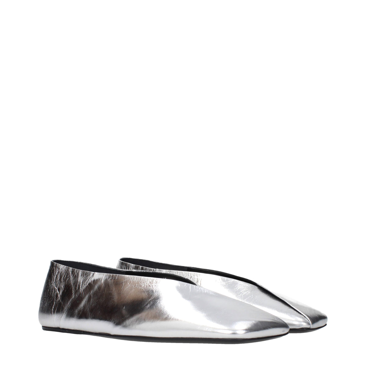 Silver Leather Ballet Flats