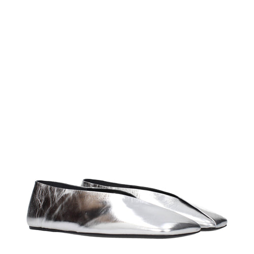 Silver Leather Ballet Flats