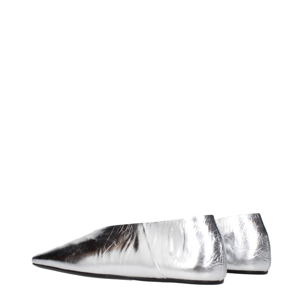 Silver Leather Ballet Flats