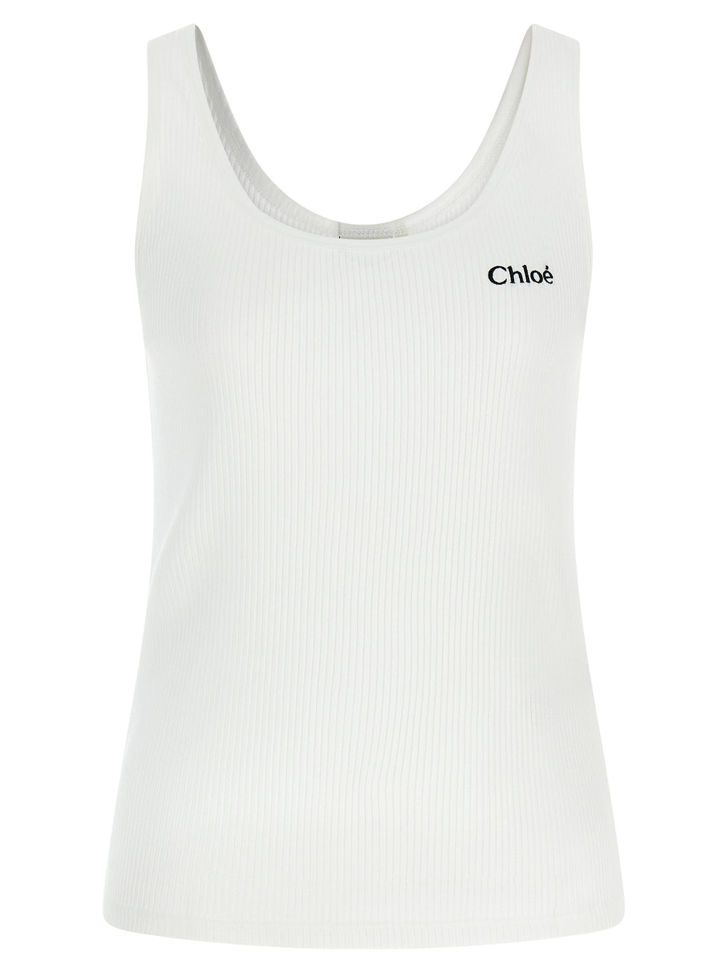 White Ribbed Cotton Tank Top