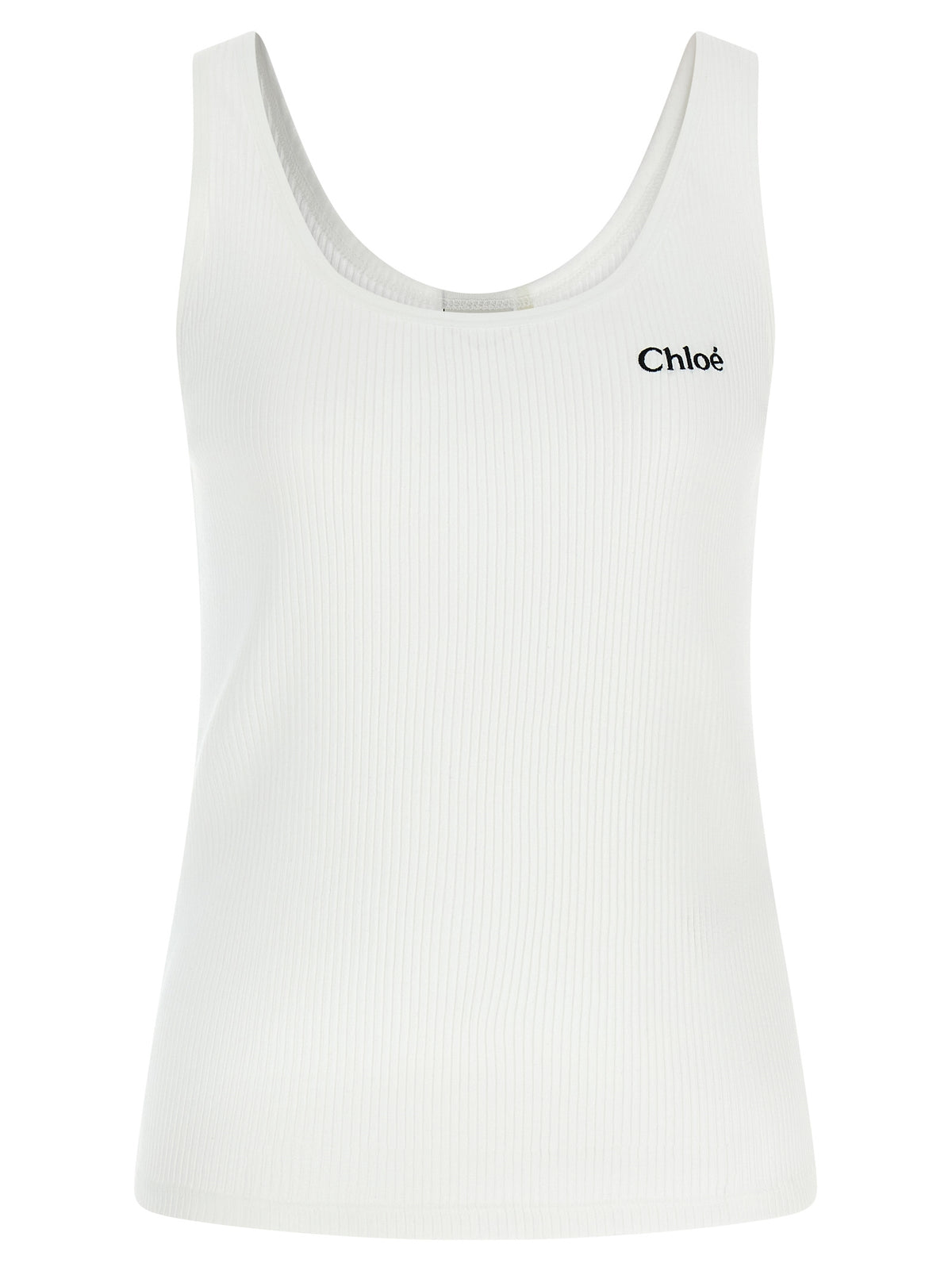 White Ribbed Cotton Tank Top