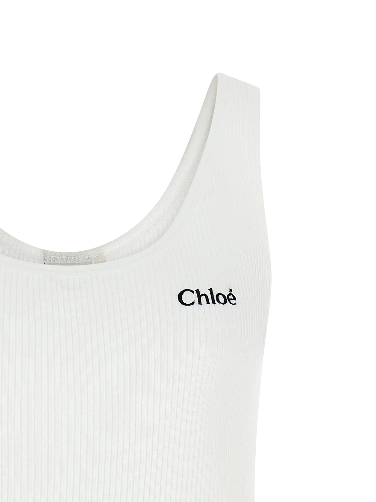White Ribbed Cotton Tank Top