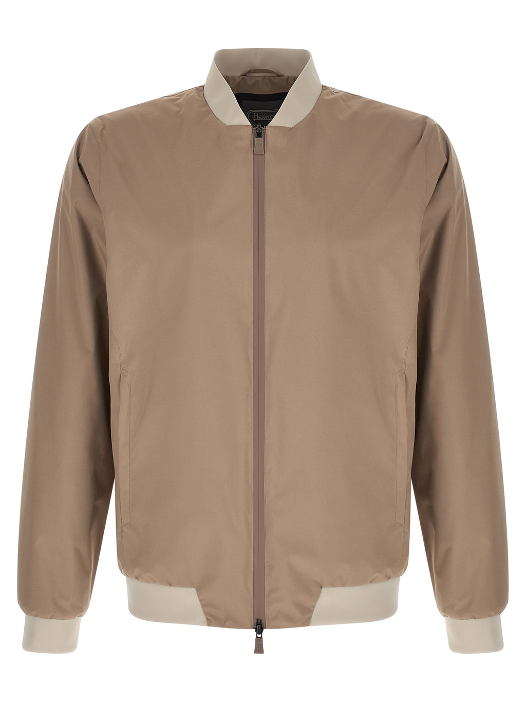 Beige Water‑Repellent Bomber Jacket