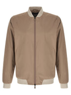 Beige Water‑Repellent Bomber Jacket