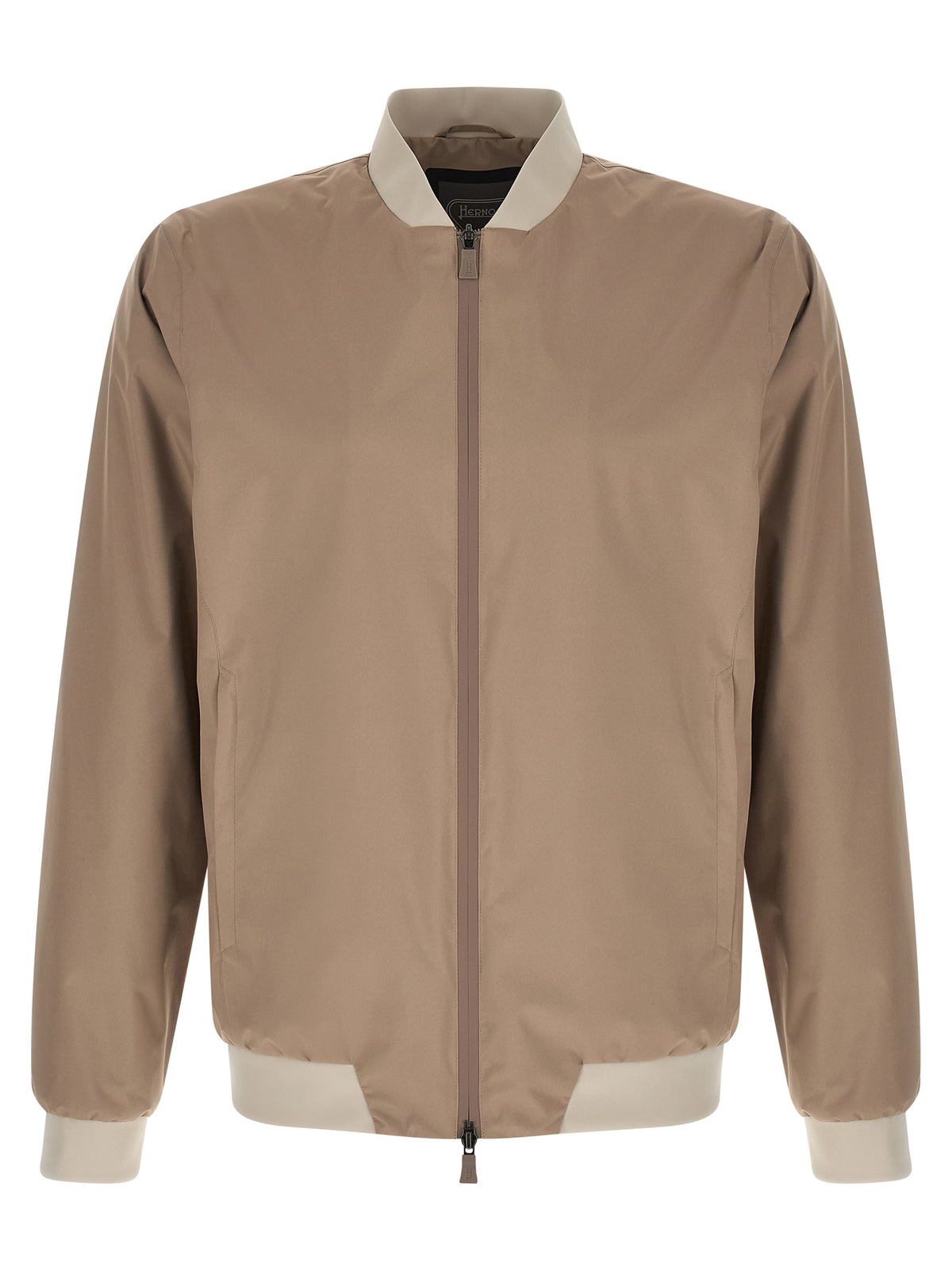 Beige Water‑Repellent Bomber Jacket