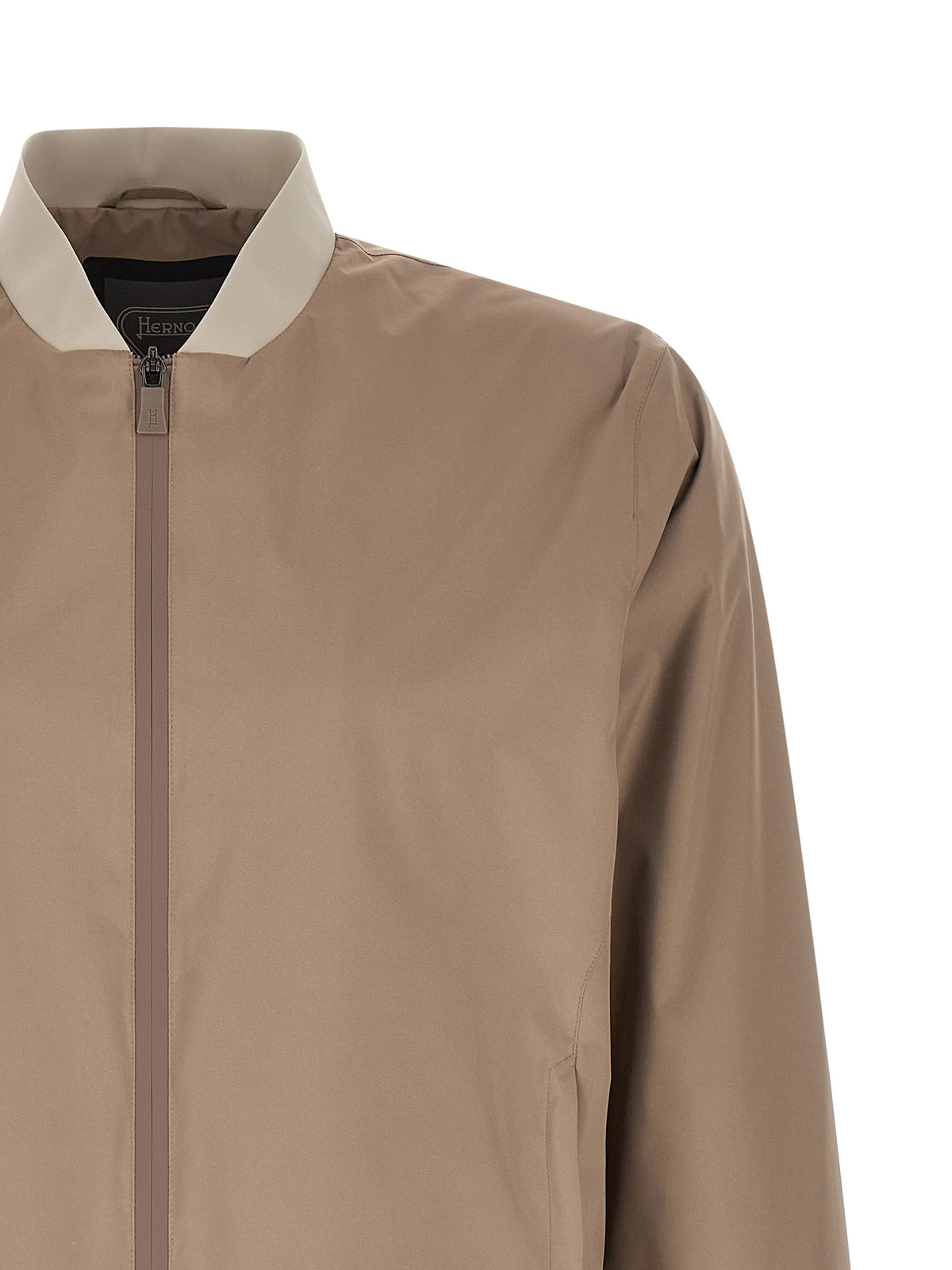 Beige Water‑Repellent Bomber Jacket
