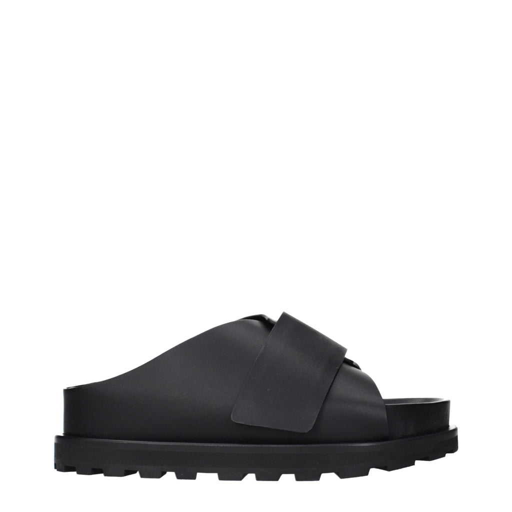 Black Leather Slip-On Slippers