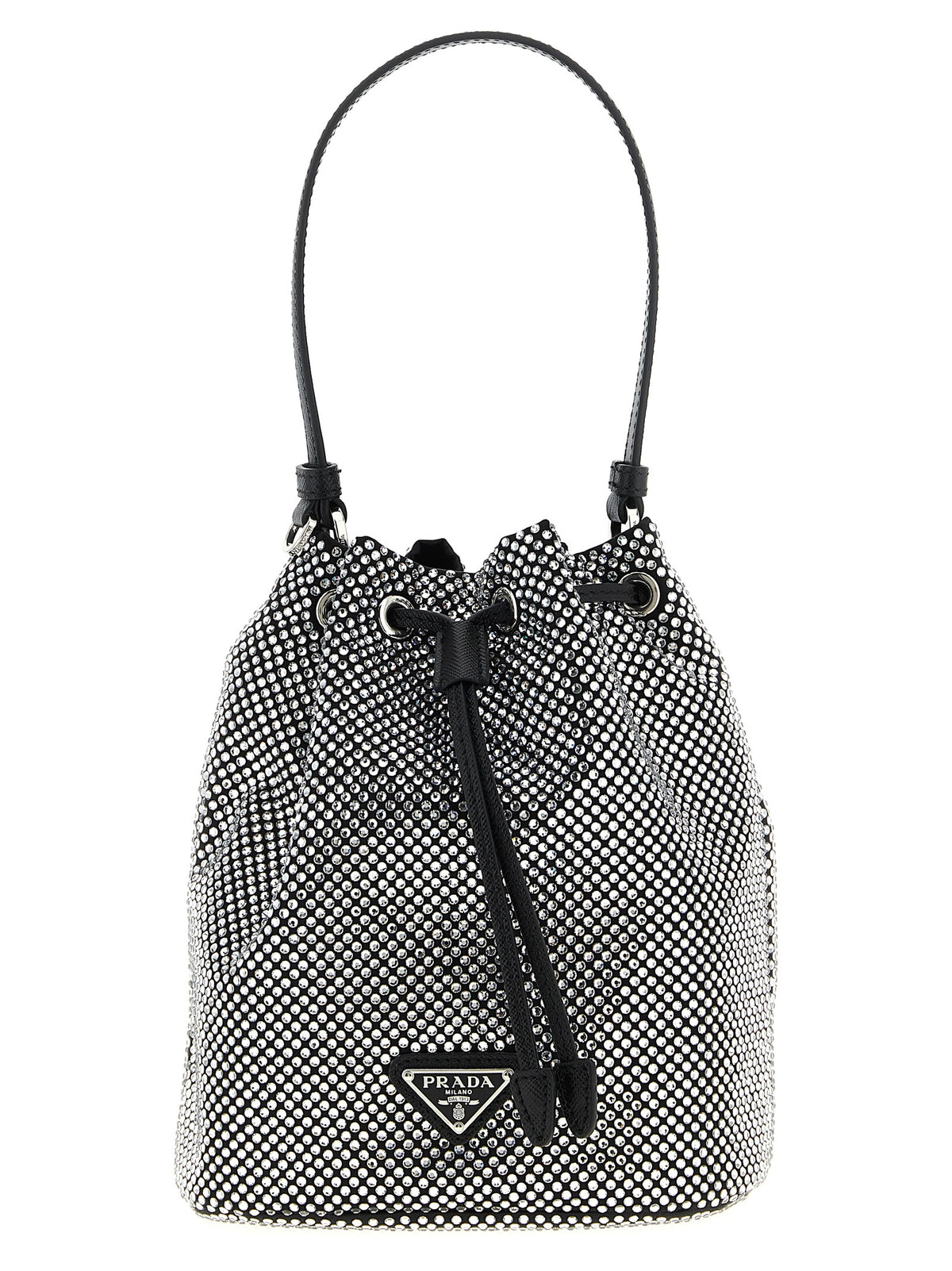 Satin Crystal Bucket Bag
