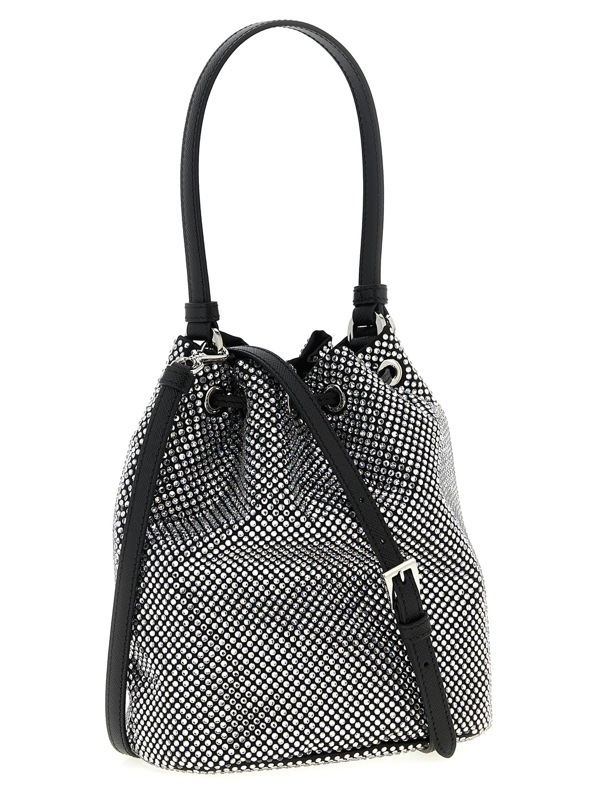 Satin Crystal Bucket Bag