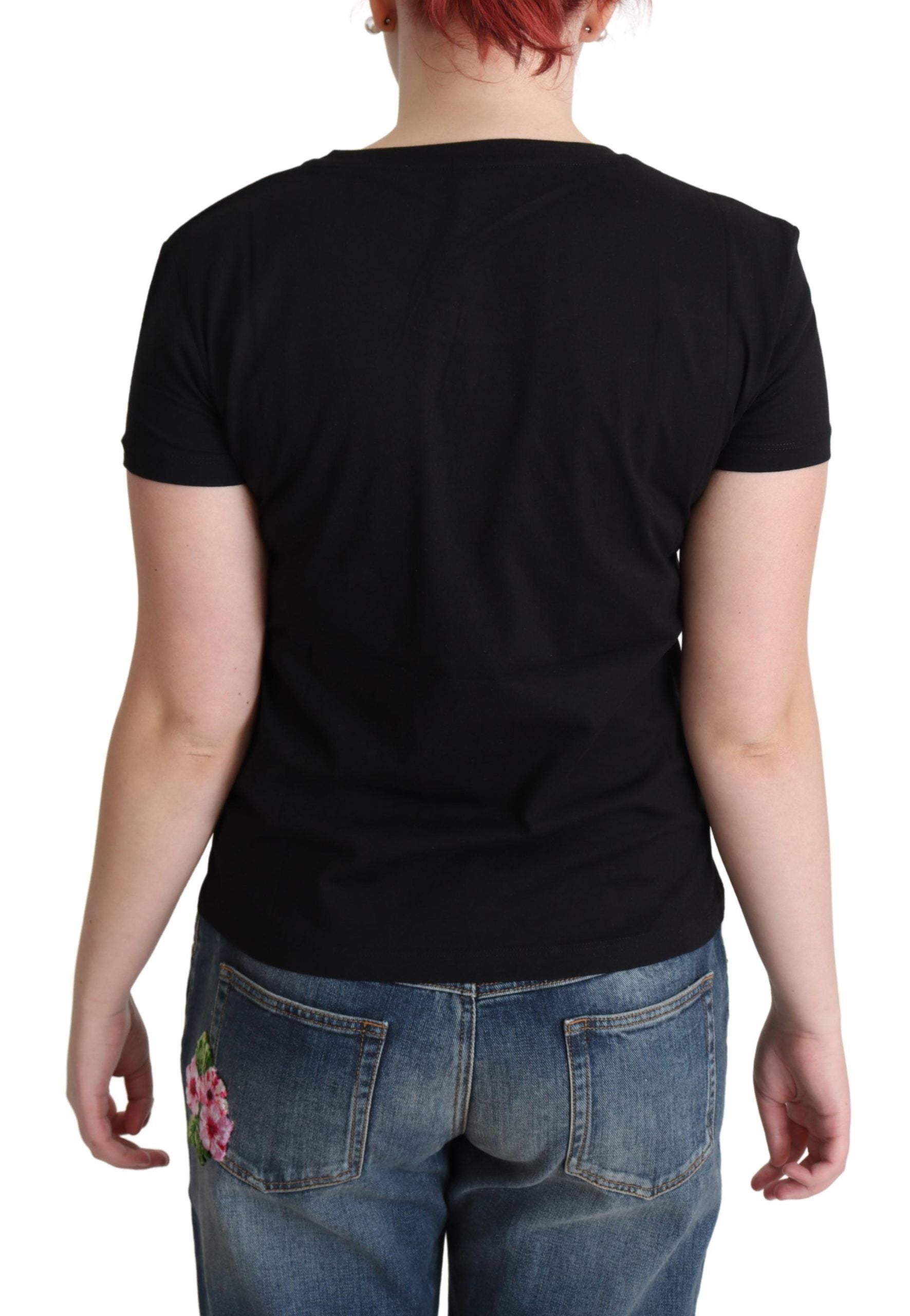 Black Cotton "Come Play 4 Us" Print T-shirt