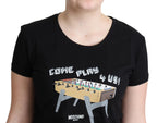 Black Cotton "Come Play 4 Us" Print T-shirt